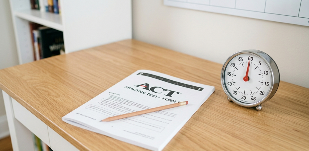 Student taking ACT diagnostic practice test at home
