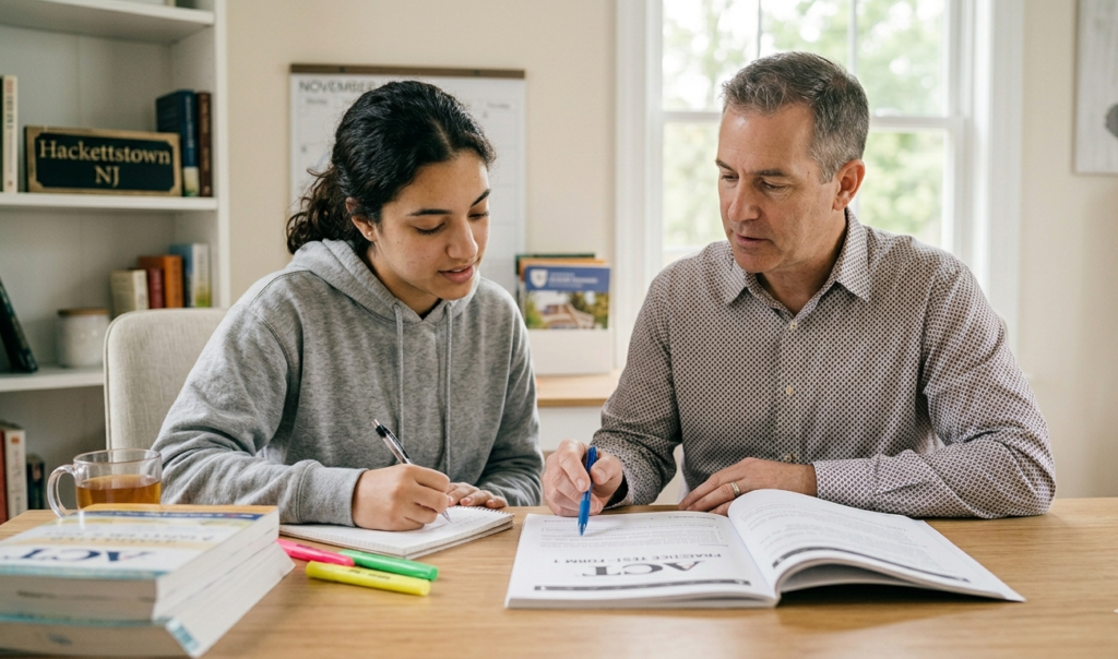 Private ACT tutoring session in Hackettstown NJ with student and tutor